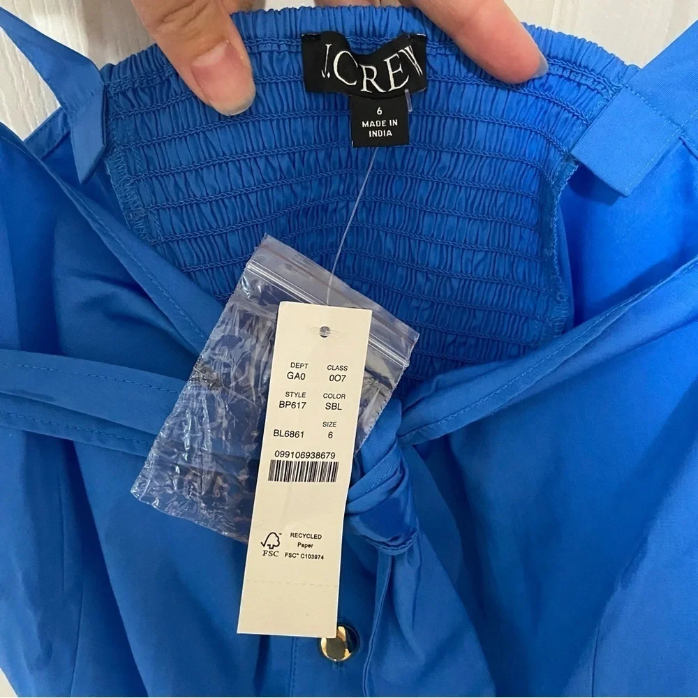 J.Crew NWT Tie Front Peplum 100% Cotton Blue Blouse Top Size Small - Picture 6 of 8